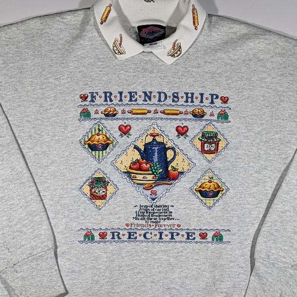 Vintage 90s Sz Large Friendship Recipe Collared Long Sleeve Sweatshirt - Picture 4 of 12
